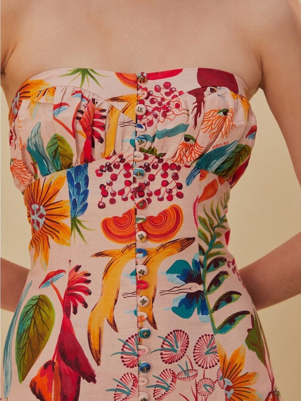 Farm Rio Printed Strapless Maxi Dress Size S - Picture 3 of 16